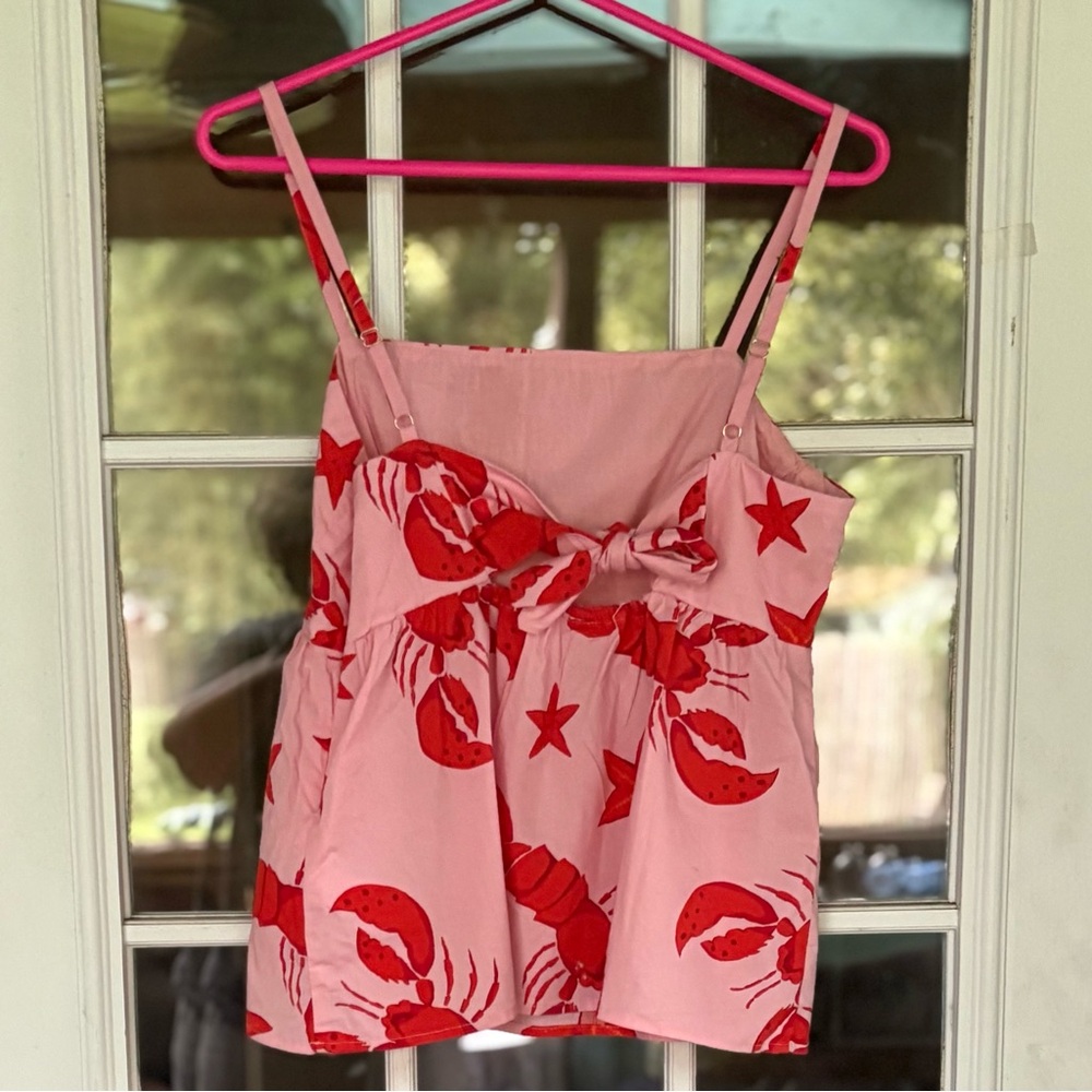 J. Crew Pink and Red Lobster Strap Top. Size 6 - Picture 2 of 4